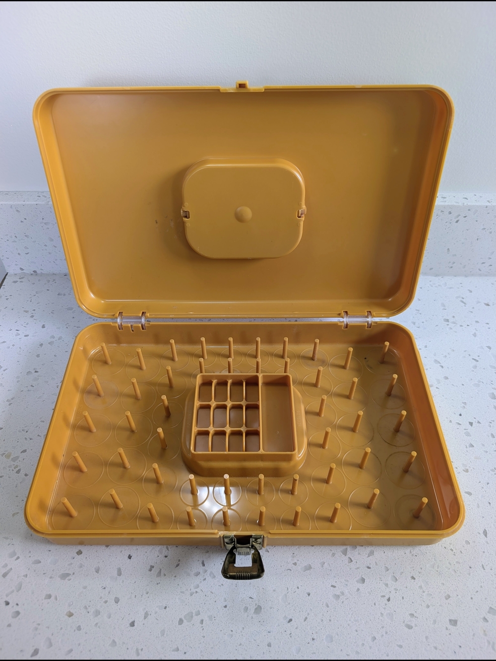 Vintage Mustard Yellow Sewing Thread Spool, Bobbin Organizer Box By Wilson USA